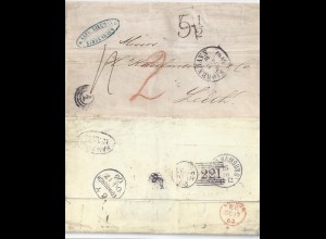 Dänemark GB 1863, Porto Brief v. "1" Kopenhagen m. vielen Stempeln. #1451