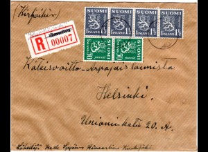 Finnland 1943, Kuokijoki, überschriebener Not Reko Zettel auf Brief m. 6 Marken