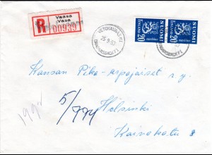 Finnland 1950, VETOKANNASHI, überstempelter Not Reko Zettel auf Brief m. 2x20 P.