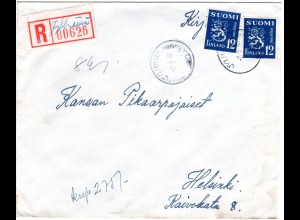 Finnland 1948, JYLHÄMÄ, handschriftlicher Reko Zettel auf Brief m. MeF 2x12 M