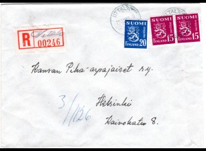 Finnland 1950, ITTALA, handschriftlicher Reko Zettel auf Brief m. 3 Marken