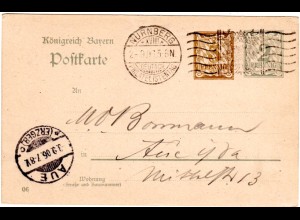 Bayern 1906, Sonderstpl. Nürnberg Deutsch Philatelistentag auf 2+3 Pf. Ganzsache