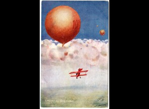 Sperical Balloons, ungebr. Künstler Farb-AK m. Fesselballon u. Flugzeug