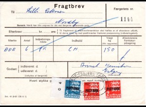 Dänemark 1974, 5+2x2 Kr. Postfaerge auf Frachtbrief FANÖ-ESBJERG