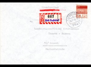 BRD 1971, 1,10 M. auf Reko Brief m. eingestempeltem R-Zettel v. 3541 Flechtdorf