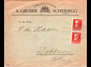 Bayern 1915, Paar 10 Pf. auf Auslands Firmen Brief v. Scheidegg n. NL. #2312