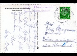 BRD 1951, Landpost Stpl. 13b DÜRRENZIMMERN über Nördlingen auf Karte m. 10 Pf.