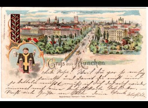 Gruss aus München, Panorama v. Maximilianeum, 1899 gebr. Litho-AK