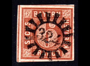 Bayern, allseits breitrandige 6 Kr. Pl.3 m. zentrischem MR 324