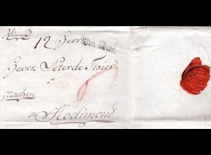 Österreich 1786, L1 von Wien auf Porto Brief "p. Aachen" n. Belgien
