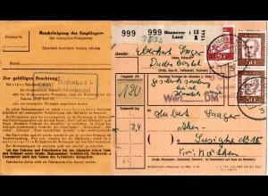 BRD 1962, Landpost Stpl. 3001 DUDENBOSTEL-RODENBOSTEL auf Paketkarte.