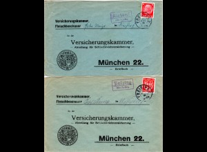 DR 1934, Landpost Stpl. KIRCHDORF u. PALZING auf 2 Briefen v. Freising