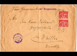 Bayern 1919, MeF 2x10 Pf. Dienst auf Gemeiderats Brief v. LANGENMOSEN