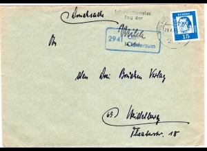 BRD 1963, Landpost Stpl. 2941 OST-OCHTERSUM auf Brief m. 15 Pf. v. Wilhelmshaven