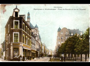 Luxemburg, ESCH / Alz., 1915 gebr. Farb-AK m. Zensur n. Lothringen