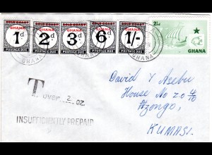Ghana 1958, 2 1/2d+5 postage due stamps on cover from ODA with postage due marks