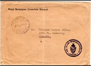 Norwegen 1947, Stpl. ARMY SIGNALS auf Vordruck Brief des Norw. Konsulats Hamburg
