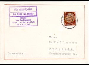 DR 1936, Landpost Stpl. GREIFENHAIN über Borna auf Schul- u. Heimatfest Karte