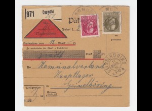 Bayern 1917, 10-40 Pf. auf Nachnahme Paketkarte v. Eggmühl n. Geiselhöring #2793