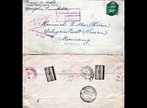 USA 1930, 2 Weihnachten Vignetten rs. auf Reko-AR Brief m. 25 C. v. Memphis