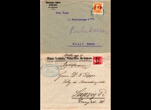 Bayern, 2 Firmen Briefe v. Aubing, 1mal m. EF 30 Pf. i.d. Schweiz
