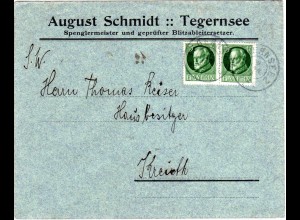 Bayern 1915, 2x5 Pf. Ludwig auf Firmen Brief v. TEGERNSEE 2 n. Kreuth
