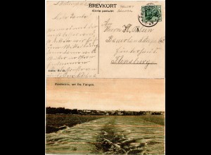 Dänemark 1912, Fredericia fra Faergen, sw-AK m. Nordschleswig K1 FELDSTEDT