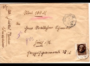 Bayern 1919, EF 1 Mk. auf Wert Brief v. WINDSHEIM n. Fürth.