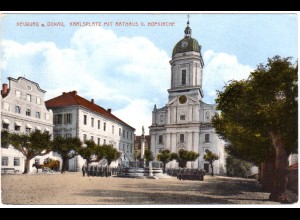 Neuburg a.d. Donau, Karlsplatz m. Rathaus, 1916 per Feldpost gebr. Farb-AK