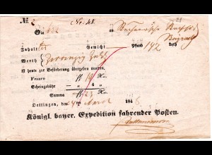 Bayern 1848, Postschein v. Öttingen f. eine Wertsendung