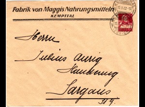 Schweiz 1922, 20 C. Maggi Privat Ganzsache Brief v. Kempttal