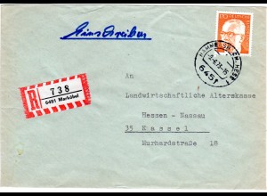 BRD 1973, 1,70 M. auf 6451 MARKÖBEL Einschreiben Brief v. HAMMERSBACH