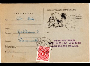 Österreich 1958, 50 Gr. Portomarke auf Karte v. STIXNEUSIEDL n. Maria Ellend.