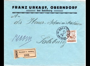 Österreich 1926, EF 45 Gr. auf Einschreiben Brief v. OBERNDORF b. SALZBURG