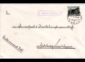 Österreich 1930, 20 Gr. auf Brief m. Posthilfstellen Stpl. SEEHAN, P. MATTSEE