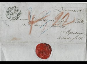 Sachsen 1856, K2 Dresden auf kleinem Porto Brief nach Dänemark. #2227