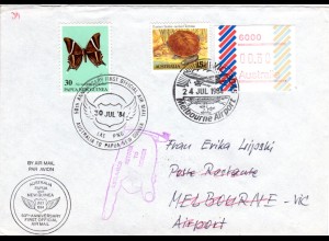 Papua/Australien Kombi-Frankatur auf Luftpost Brief m. turtle Briefmarke