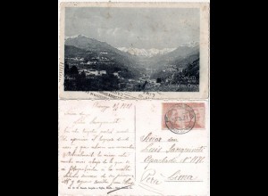 Italien 1921, sw-AK m. diversen Orten u. Paar 20 C. v. ROSAZZA n. Peru