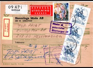 Schweden 1974, 10+3x3 Kr. auf Express Paketkarte v. Gällstad