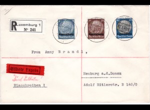 Luxemburg 1941, 4+10+80 Pf. portorichtig auf Reko Express Brief m. Ankunftstpl.