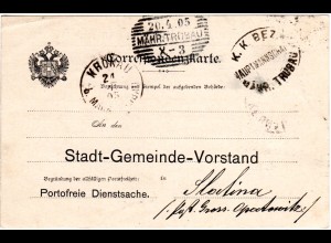 Österreich 1905, Mähren-Stpl. TRÜBAU u. KRÖNAU auf Portofreier Dienstsache