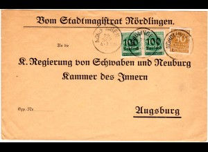DR 1923, 50T.+Paar 100T./400 Mk. auf Stadtmagistrat Vordruck Brief v. Nördlingen