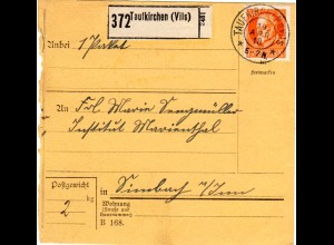 Bayern 1918, EF 30 Pf. auf Paketkarte v. TAUFKIRCHEN a. Vils