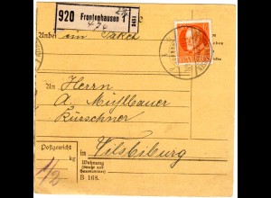 Bayern 1917, EF 30 Pf. auf Paketkarte v. FRONTENHAUSEN n. Vilsbiburg