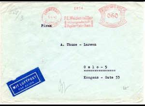 DR 1940, 60 Pf. Absender Freistempel auf Zensur Brief v. DREIWERDEN n. Norwegen