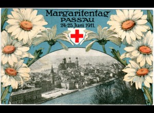 Margaritentag Passau, attraktive 1911 gebr. Farb-AK. 