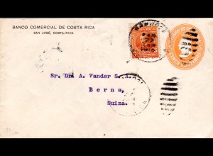Costa Rica 1915, 5 C. auf 5 C. Bank Ganzache Brief v. San José i.d. Schweiz