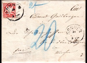 Bayern 1879, EF 10 Pf. WZ "weite Welle" auf Porto Brief m. K1 SONNEN