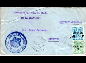 El Salvador, 5/17+12 C. Dienst auf Chile Konsulats Brief n. Deutschland