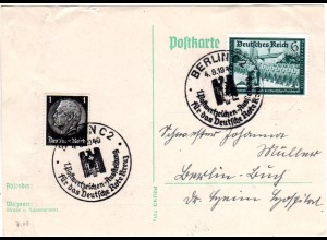 DR 1940, Karte m. Sonderstpl. 1. Postwertzeichen Ausstellung f.d. Dt. Rote Kreuz